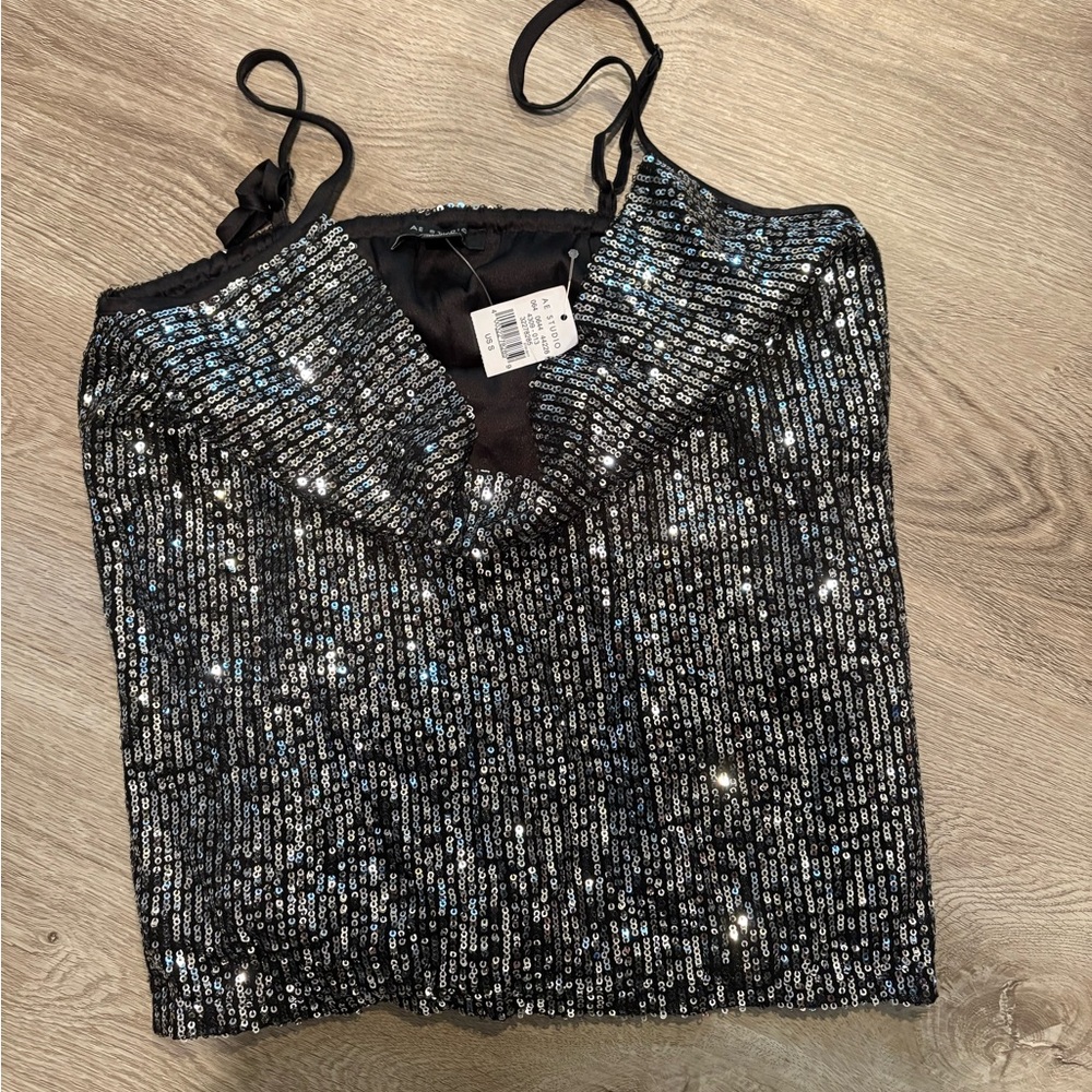 Glamorous Black and Silver Sequin Camisole